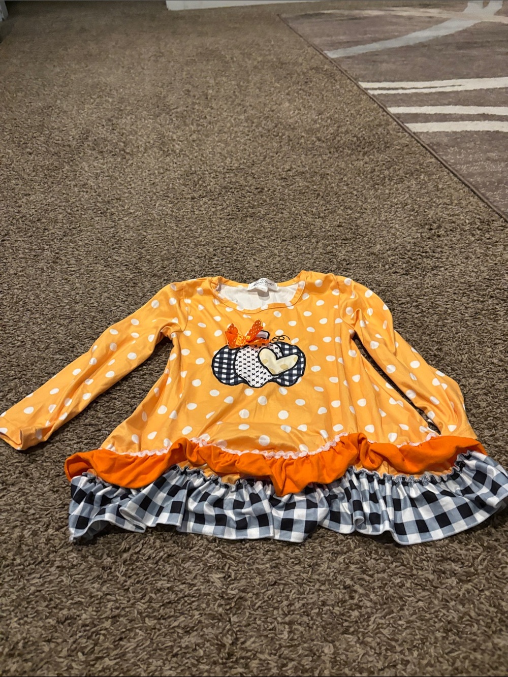 Girls Orange Polka Dot Pumpkin Tunic Top